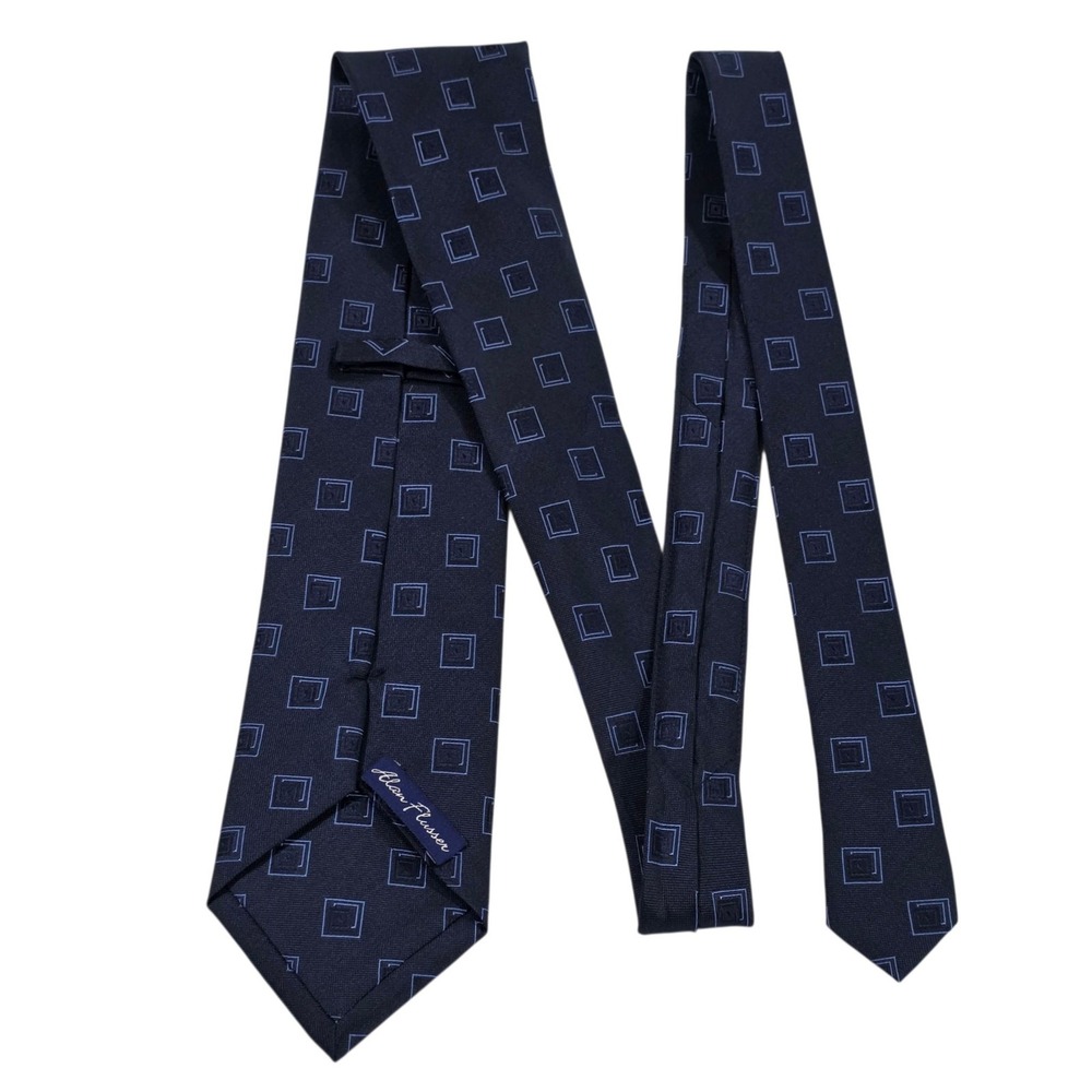 Alan Flusser Mens‎ Silk Necktie Square Pattern Blue Handmade Luxury Formal